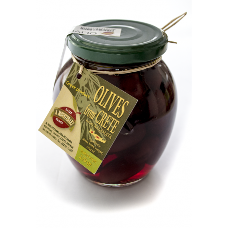 Maslinele de masa negre conservate in otet - borcan de sticla 215gr
